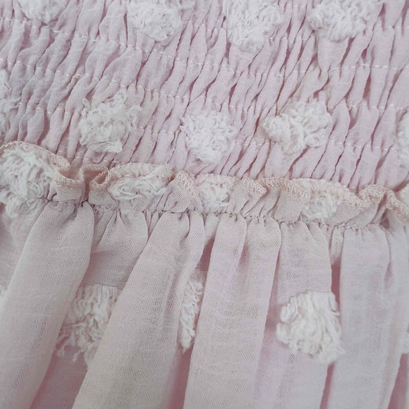 Listicle Medium Sheer Long Sleeve Square Neckline Smocked Bodice Polka Dot Pink - Picture 8 of 12